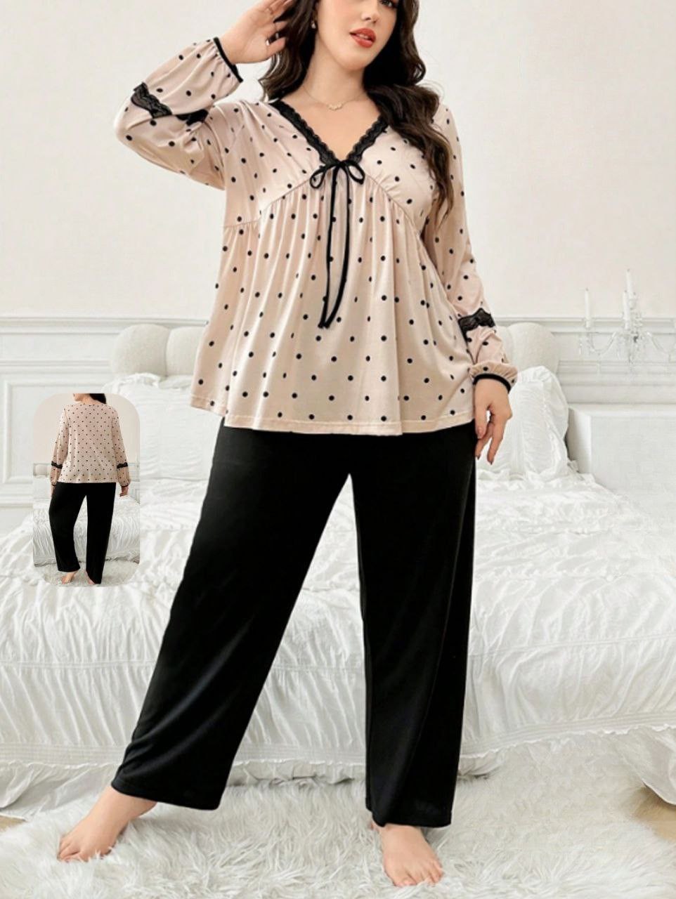 إيزابيلا – بيجامة خريفي بيج سايز منقط