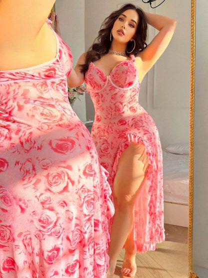 إيزابيلا – لانجيري “زِبده” بيج سايز طويل مشجّر ورود