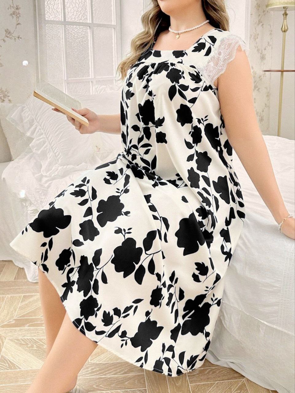 إيزابيلا – كاش “زِبده” بيج سايز بنقشة ورود كبيرة وكُم دانتيل قصير