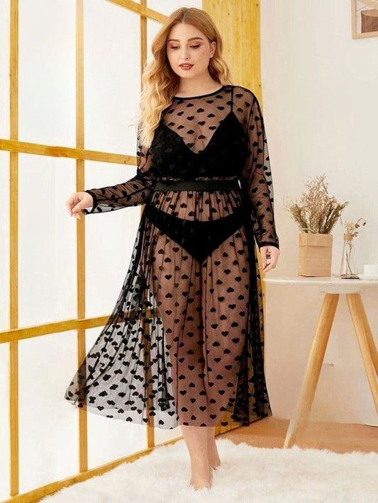 إيزابيلا – لانجيري 3 قطع تل قلوب شفاف بيج سايز