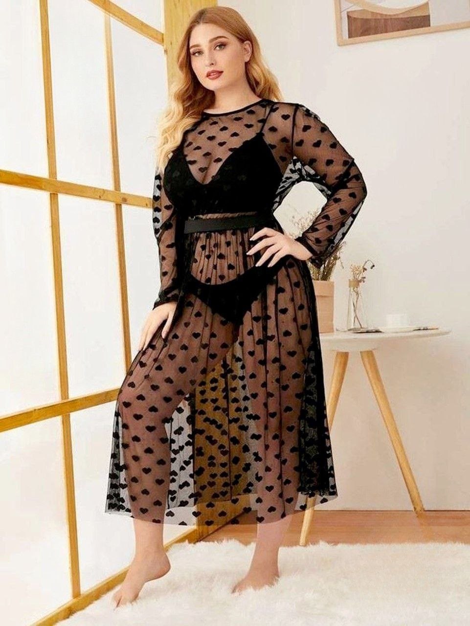 إيزابيلا – لانجيري 3 قطع تل قلوب شفاف بيج سايز