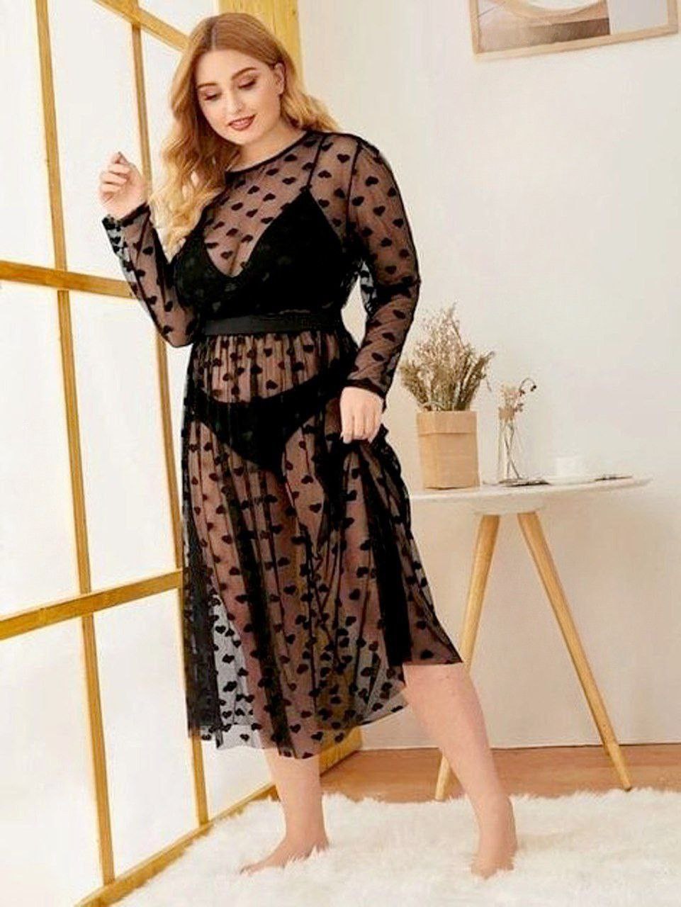 إيزابيلا – لانجيري 3 قطع تل قلوب شفاف بيج سايز