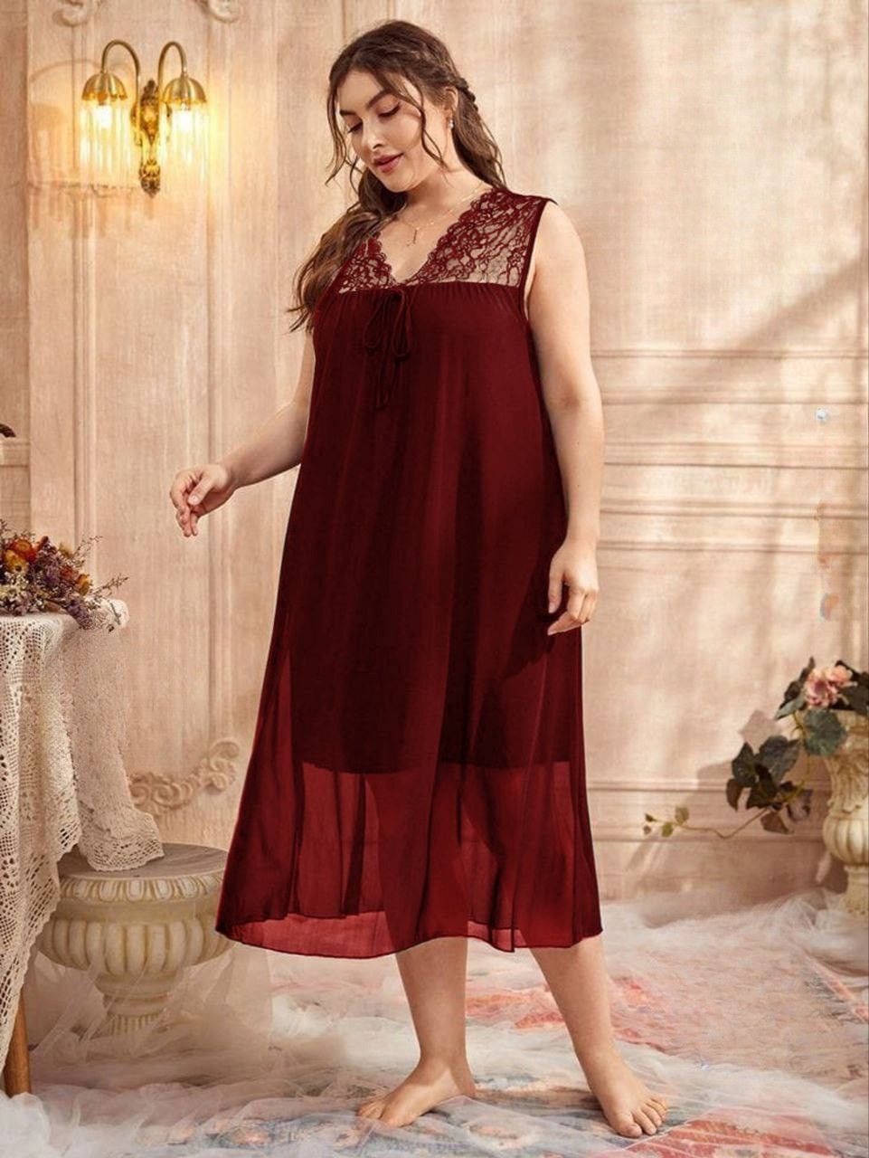 إيزابيلا – لانجيري “زِبده” بيج سايز ميدي برقبة V ودانتيل تلّ رقيق