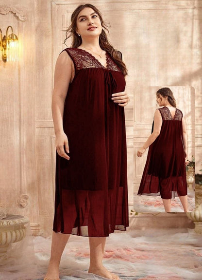 إيزابيلا – لانجيري “زِبده” بيج سايز ميدي برقبة V ودانتيل تلّ رقيق