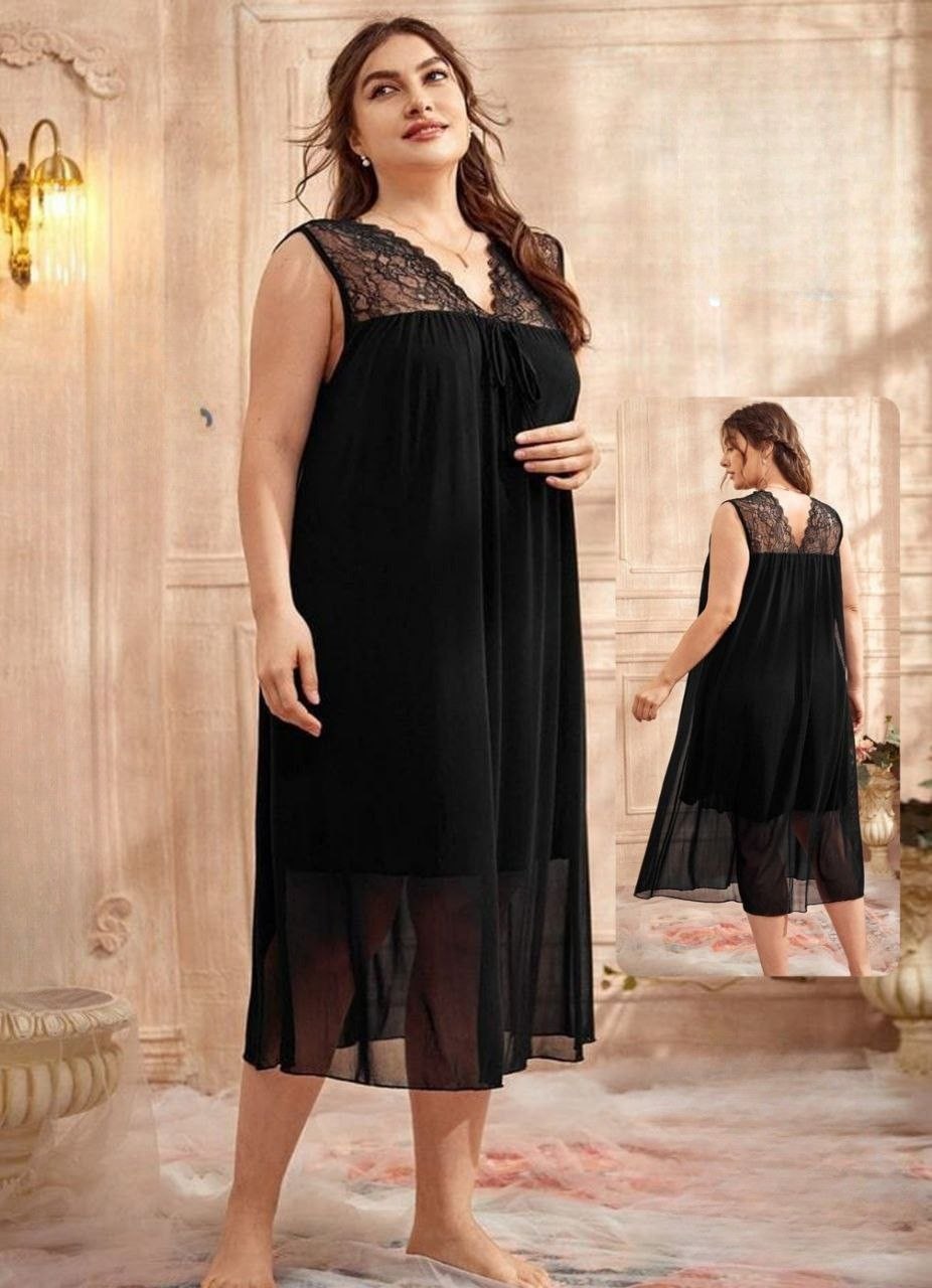 إيزابيلا – لانجيري “زِبده” بيج سايز ميدي برقبة V ودانتيل تلّ رقيق