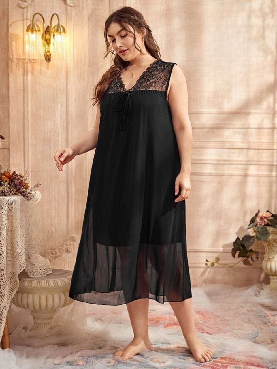 إيزابيلا – لانجيري “زِبده” بيج سايز ميدي برقبة V ودانتيل تلّ رقيق