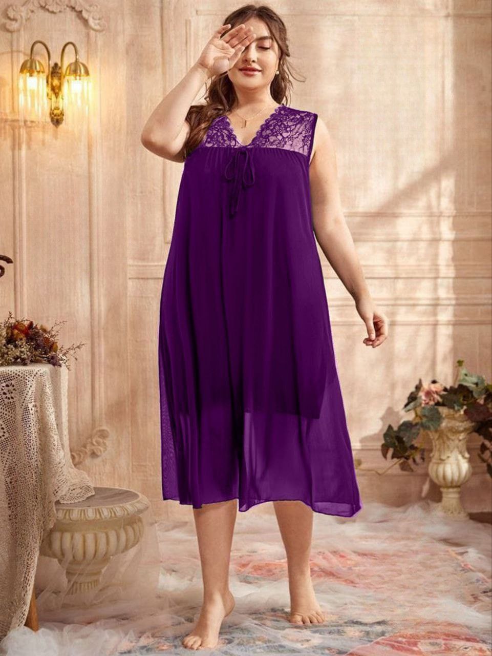 إيزابيلا – لانجيري “زِبده” بيج سايز ميدي برقبة V ودانتيل تلّ رقيق