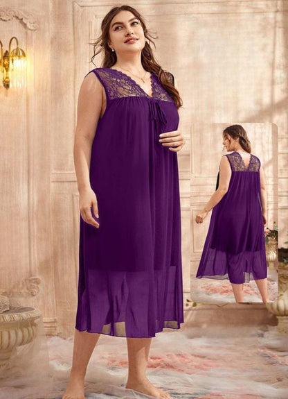 إيزابيلا – لانجيري “زِبده” بيج سايز ميدي برقبة V ودانتيل تلّ رقيق