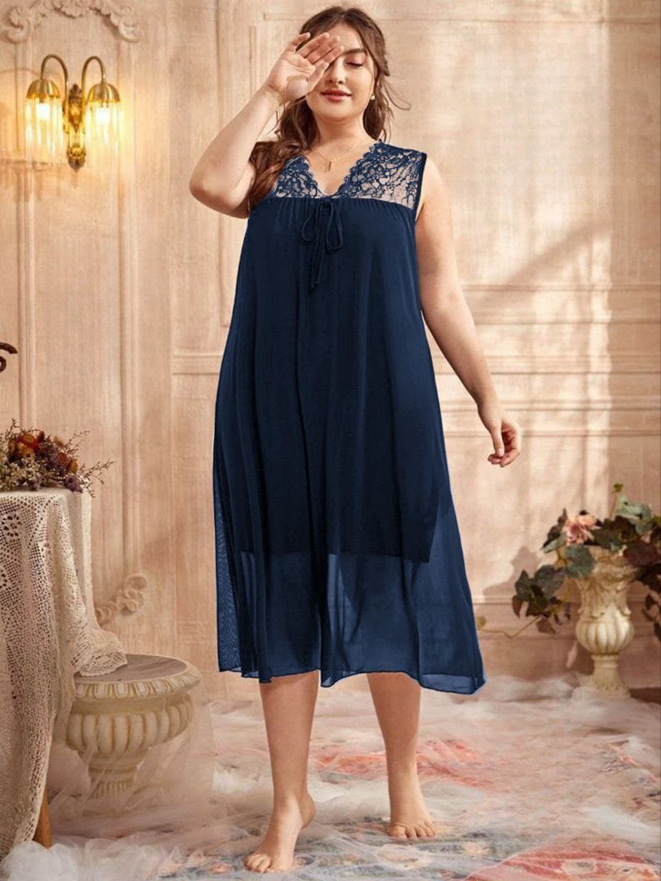 إيزابيلا – لانجيري “زِبده” بيج سايز ميدي برقبة V ودانتيل تلّ رقيق