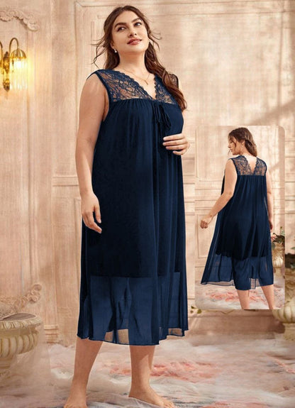 إيزابيلا – لانجيري “زِبده” بيج سايز ميدي برقبة V ودانتيل تلّ رقيق