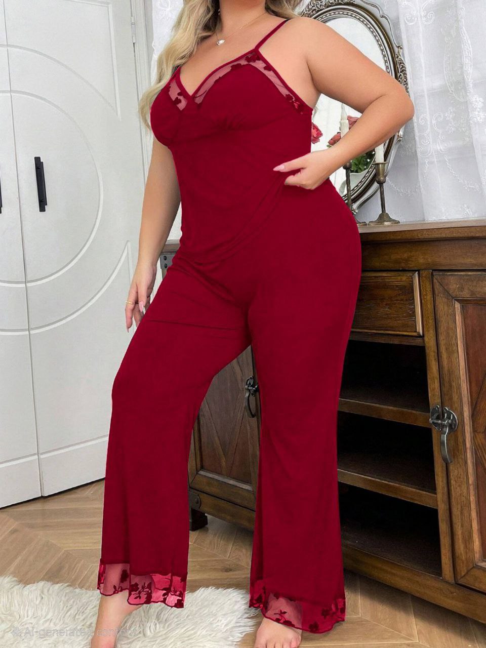 إيزابيلا – بيجامة حمالة بيج سايز بدانتيل