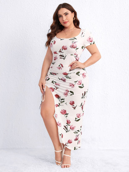 إيزابيلا – فستان بيج سايز مشجر بشق جانبي ورباط شد