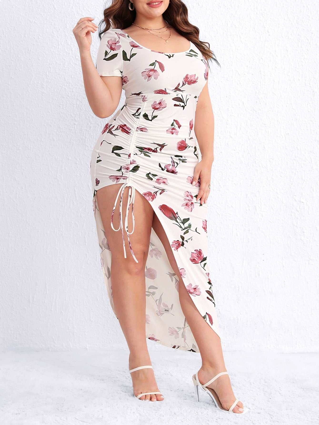 إيزابيلا – فستان بيج سايز مشجر بشق جانبي ورباط شد ❤️