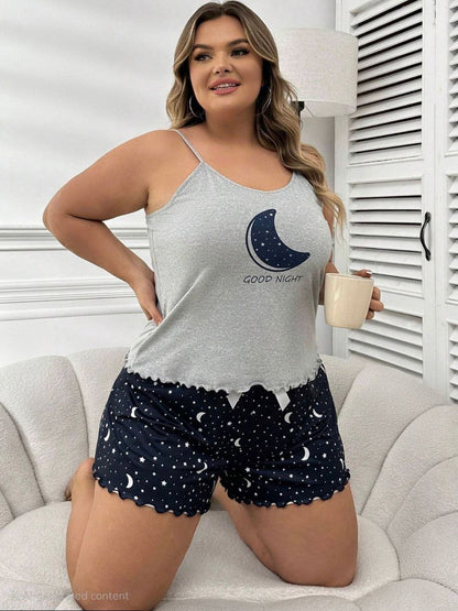 إيزابيلا – بيجامة هوت شورت بيج سايز قطن مطبوع قمر ونجوم