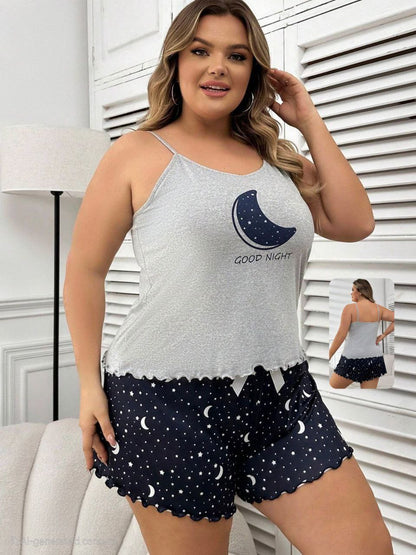 إيزابيلا – بيجامة هوت شورت بيج سايز قطن مطبوع قمر ونجوم