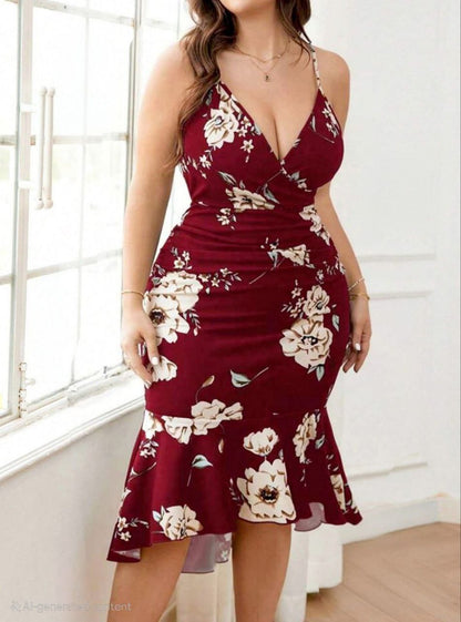 إيزابيلا – فستان لانجيري فلوري قصّة ميرميد بحمالات رفيعة ثابتة