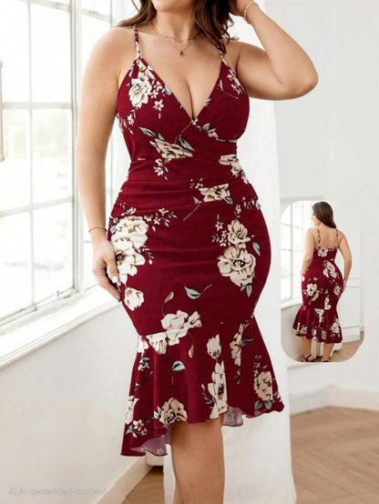 إيزابيلا – فستان لانجيري فلوري قصّة ميرميد بحمالات رفيعة ثابتة