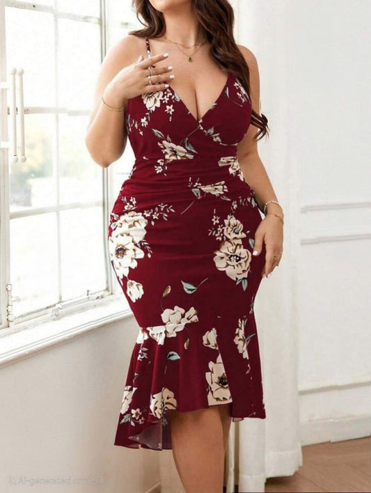 إيزابيلا – فستان لانجيري فلوري قصّة ميرميد بحمالات رفيعة ثابتة