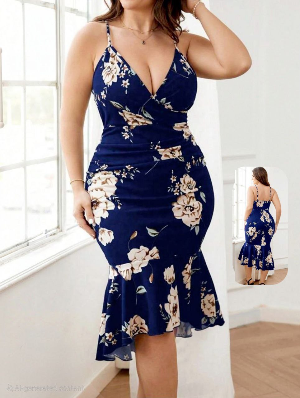 إيزابيلا – فستان لانجيري فلوري قصّة ميرميد بحمالات رفيعة ثابتة