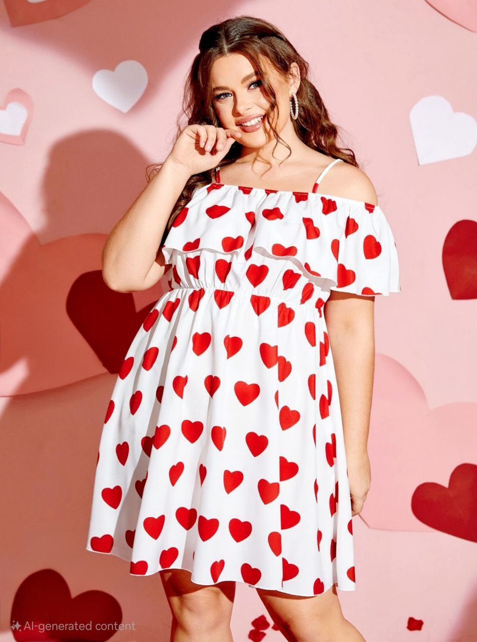 إيزابيلا – كاش قلوب بيج سايز بأكتاف ساقطة وكشكشة رقيقة