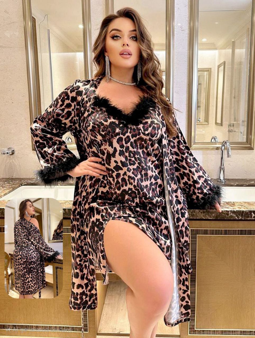 إيزابيلا – طقم قميص وروب زبدة تايجر بريش بيج سايز 🐆✨️