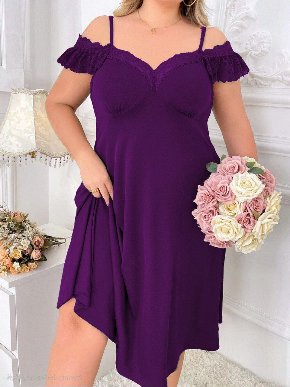 إيزابيلا – لانجيري زبدة بيج سايز كتف ساقط بدانتيل ♥️🦋