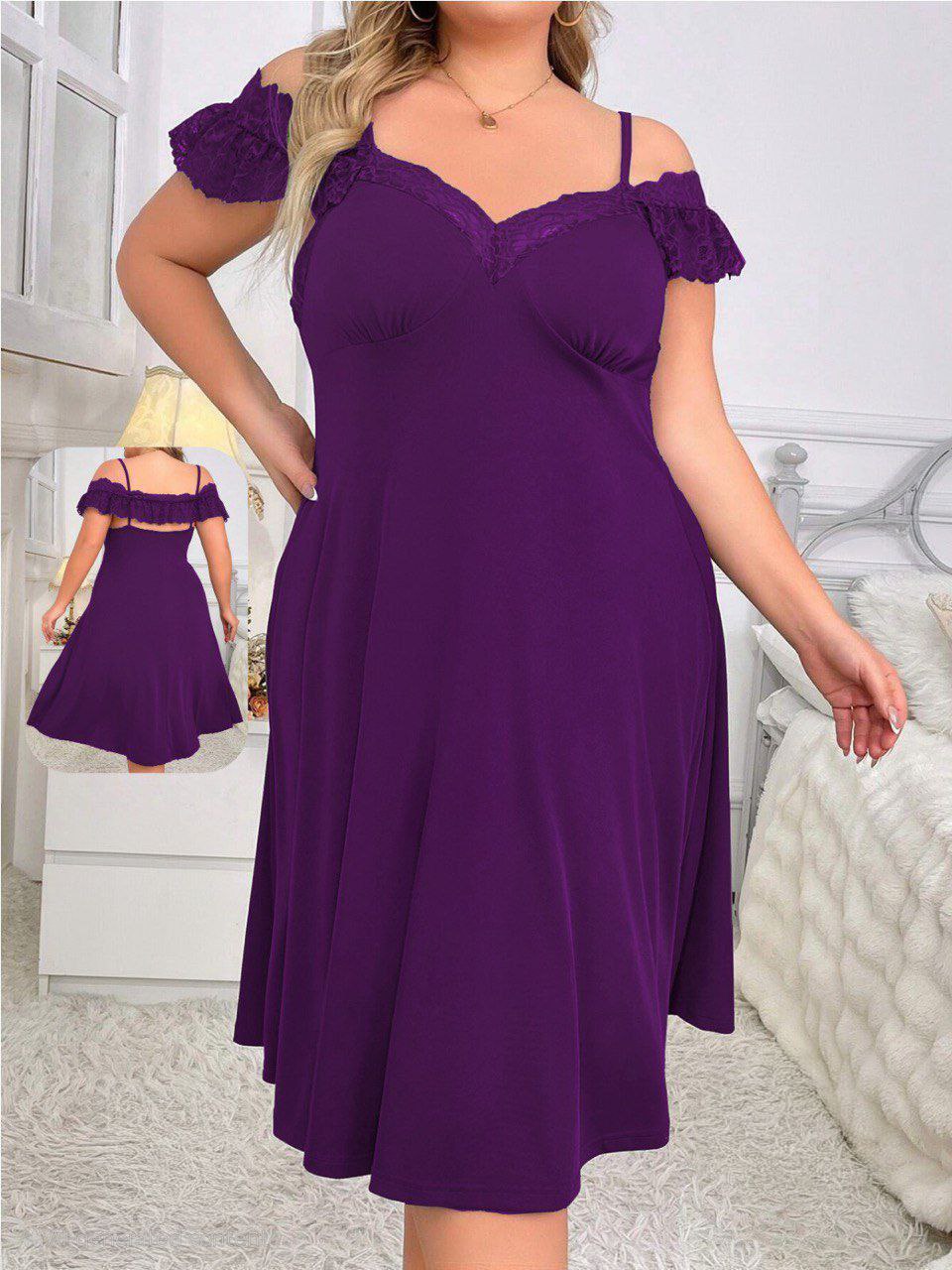 إيزابيلا – لانجيري زبدة بيج سايز كتف ساقط بدانتيل ♥️🦋