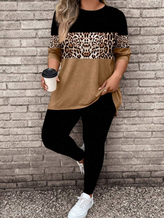 إيزابيلا – بيجامة/طقم خريفي بيج سايز - ليوبارد بلوك