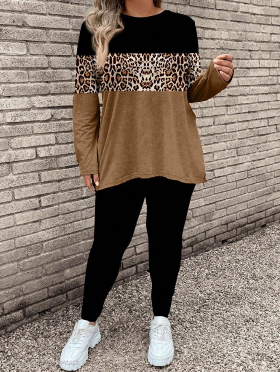 إيزابيلا – بيجامة/طقم خريفي بيج سايز - ليوبارد بلوك