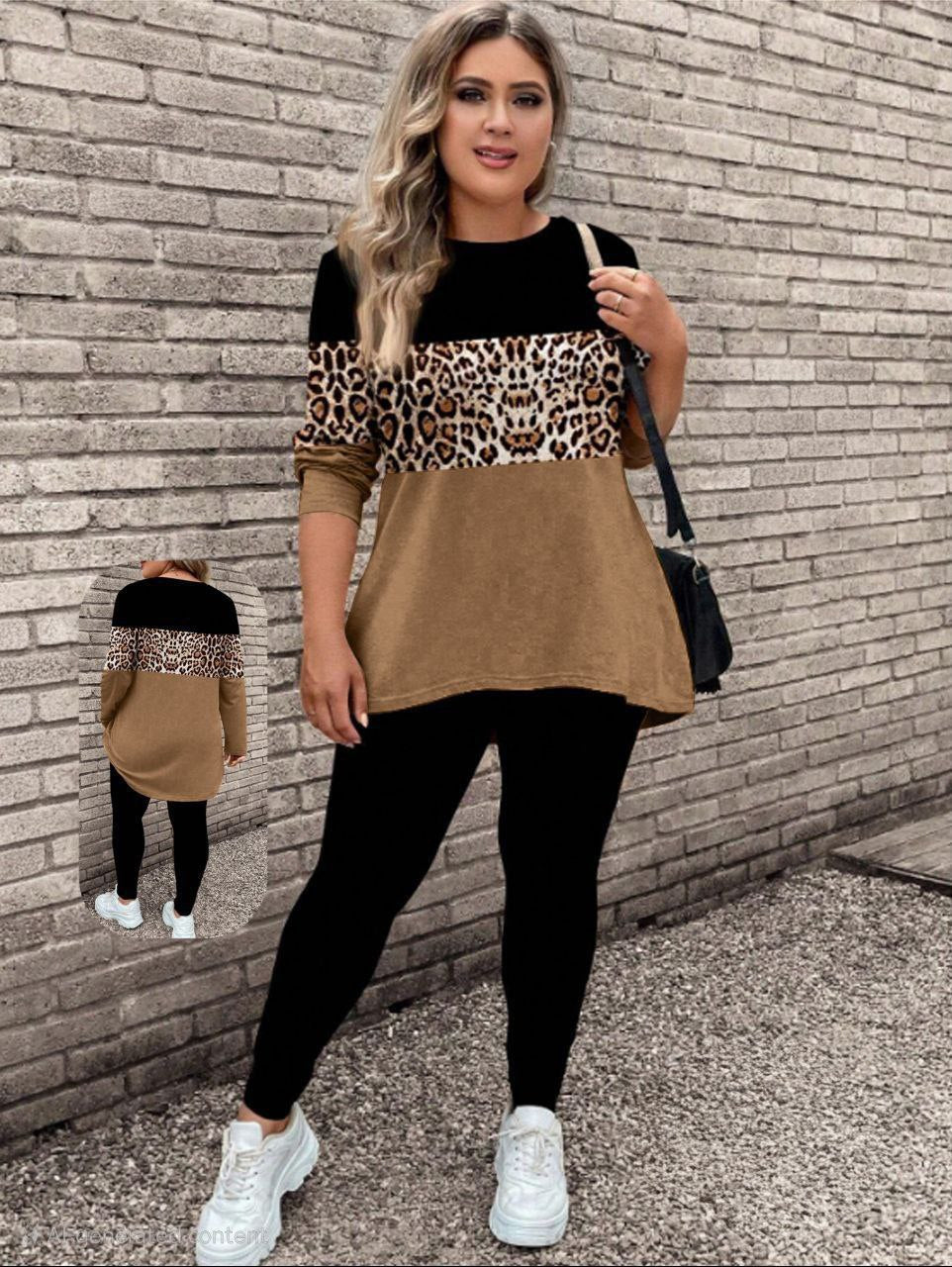 إيزابيلا – بيجامة/طقم خريفي بيج سايز - ليوبارد بلوك