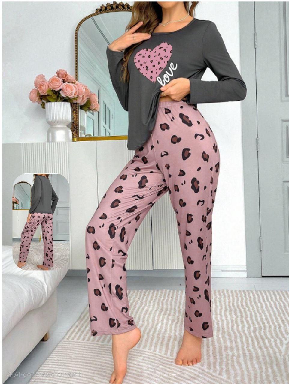 إيزابيلا – طقم بيت/بيجامة بيج سايز - لاف ليوبارد