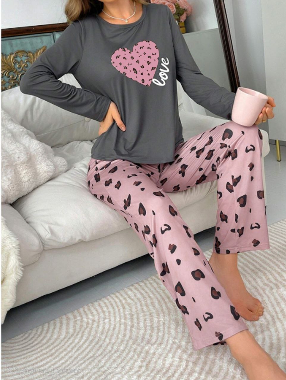 إيزابيلا – طقم بيت/بيجامة بيج سايز - لاف ليوبارد