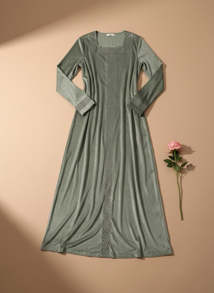 عباية بيتي قطيفة مطرزة مكتب تبارك