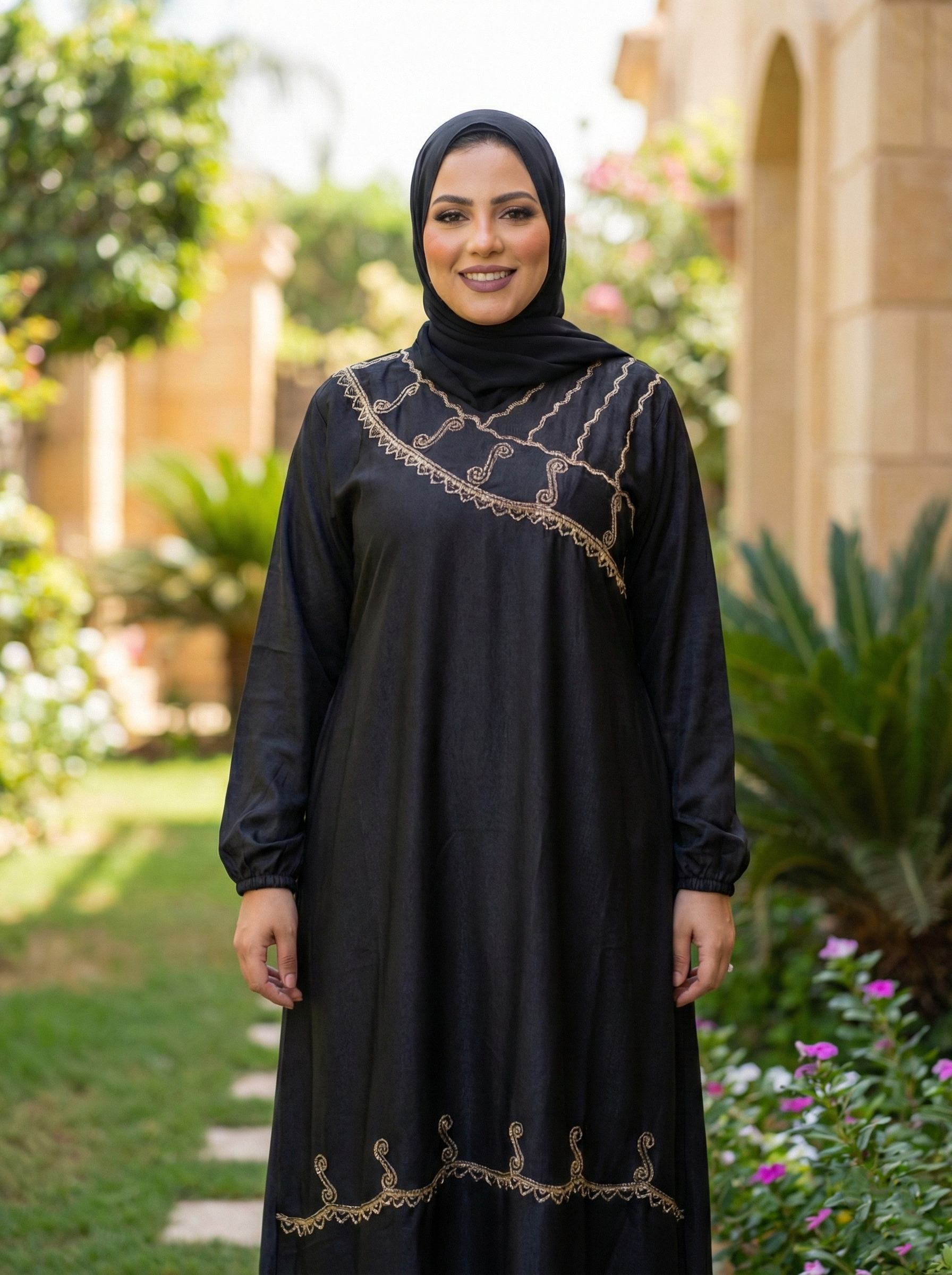 عباية ستان مطرزة دهبي✨️