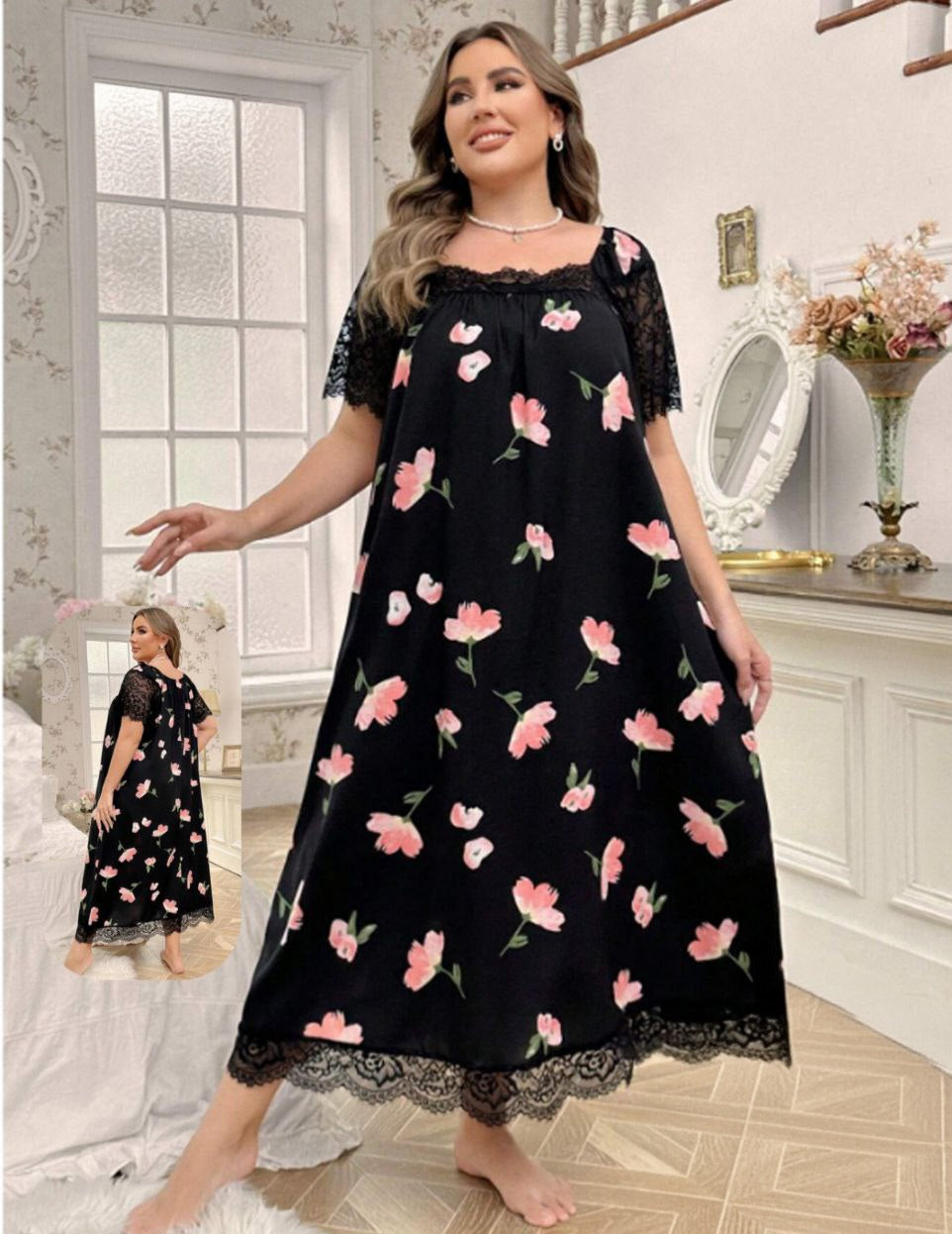 🌸 قميص نوم بيج سايز – دلع وأنوثة ناعمة 🖤✨️