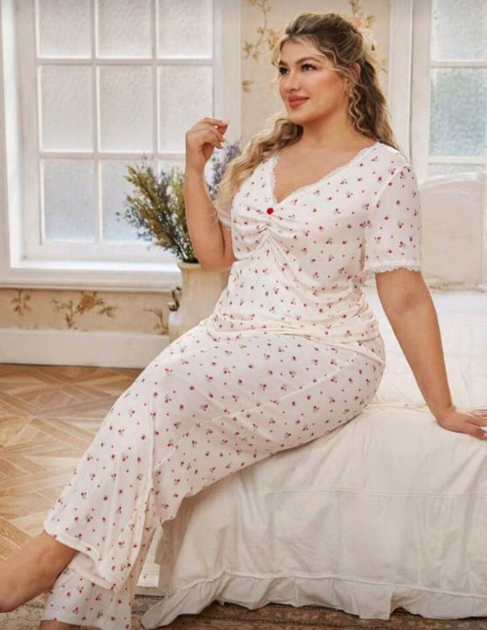 🌸 بيجامة بيج سايز – نعومة تخطف الأنظار 🥰