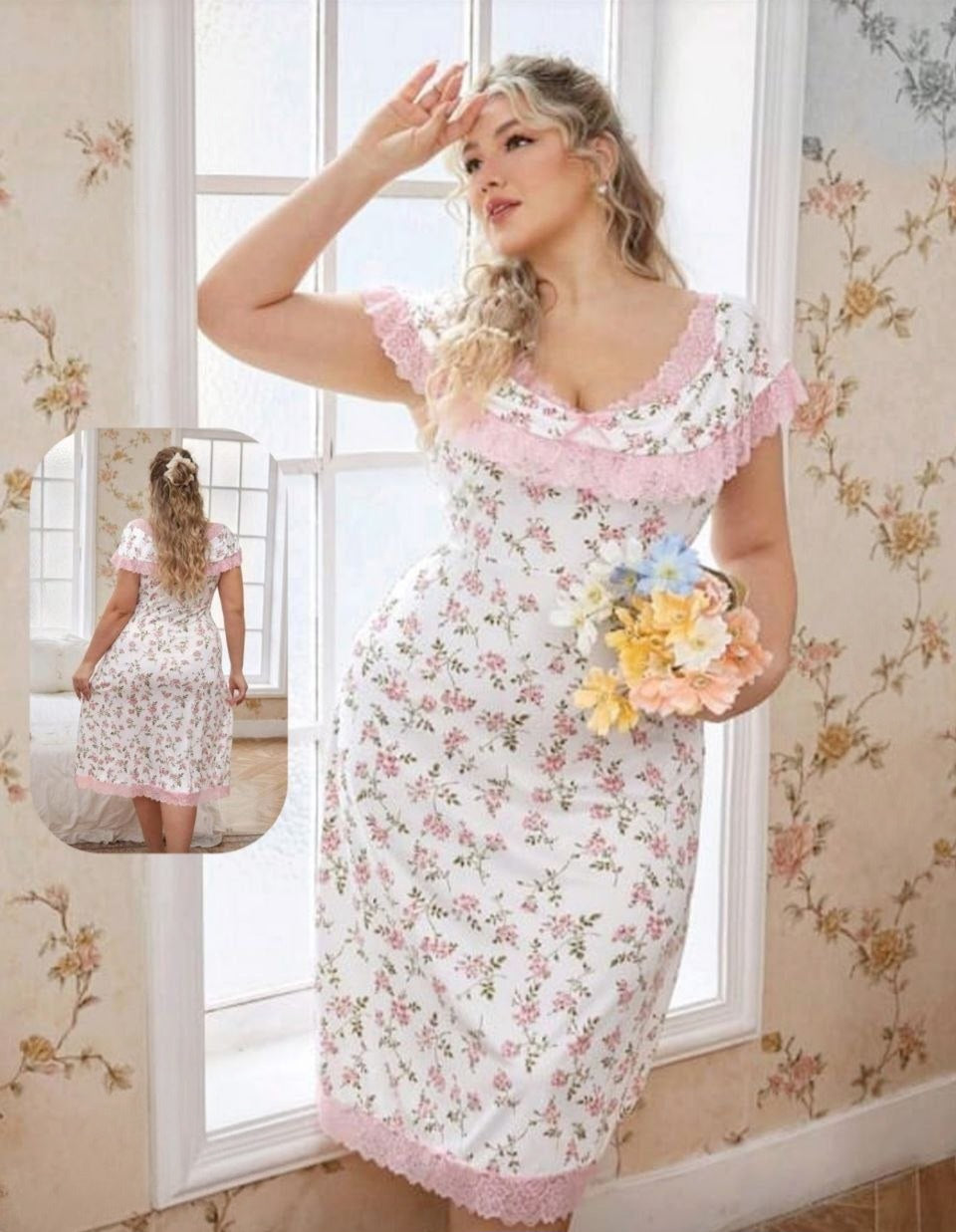 🌸 قميص بيج سايز – أنوثة ناعمة بدلع رقيق 🩷
