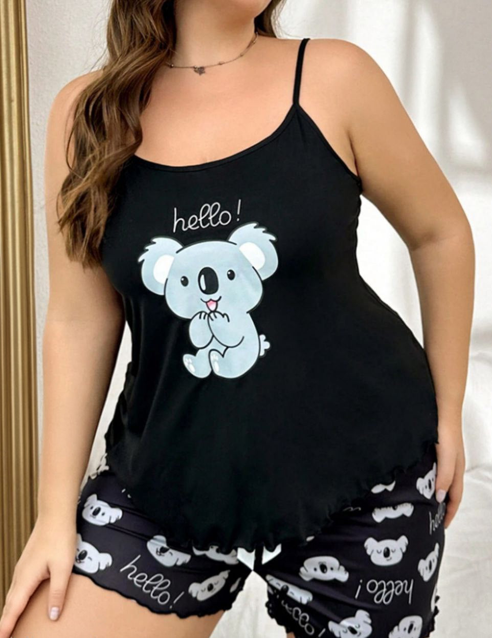 🐨 بيجامة شورت بيج سايز – كيوت ودلع صيفي 🩶