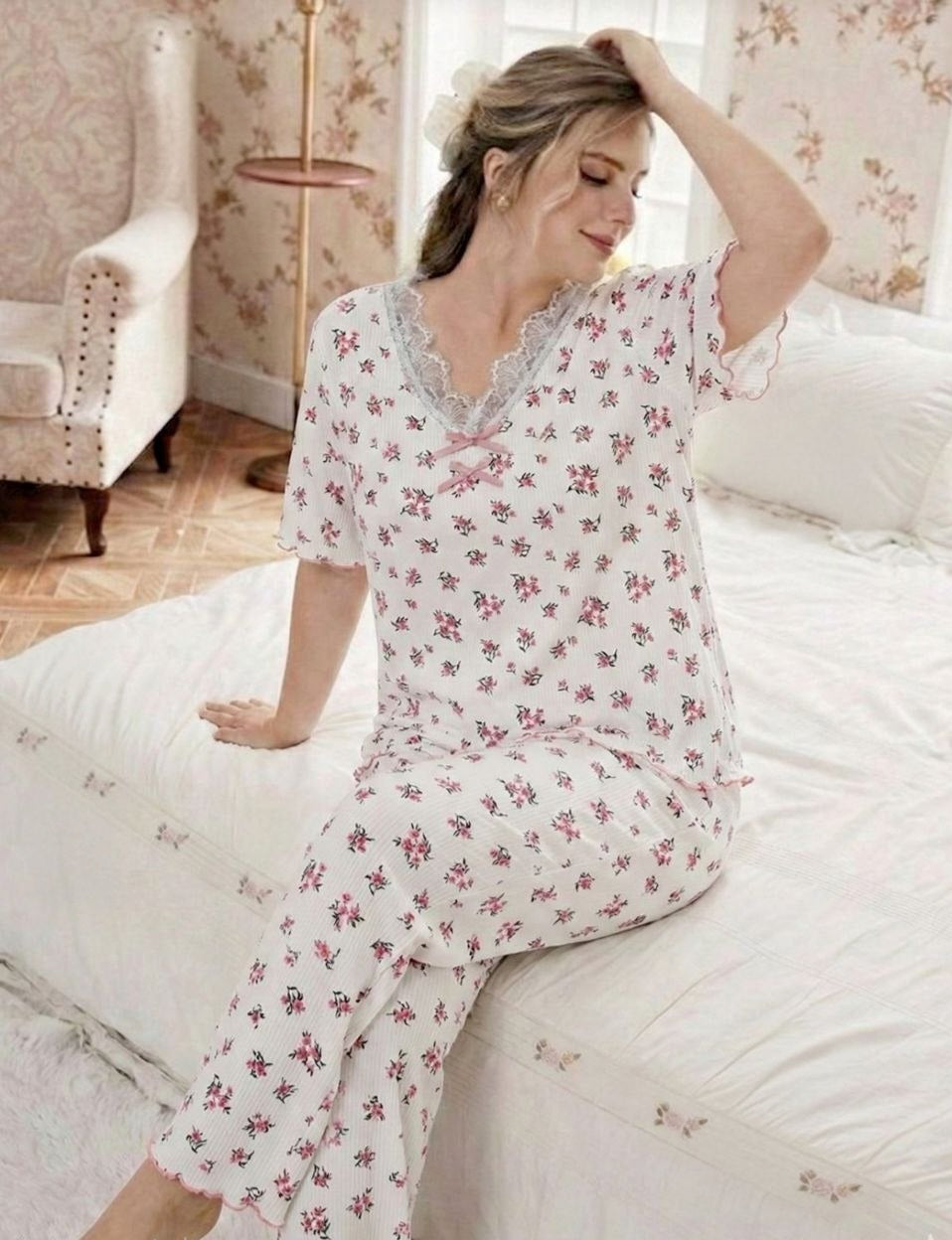 🌸 بيجامة بيج سايز – نعومة وراحة بمود هادي 🩷✨️