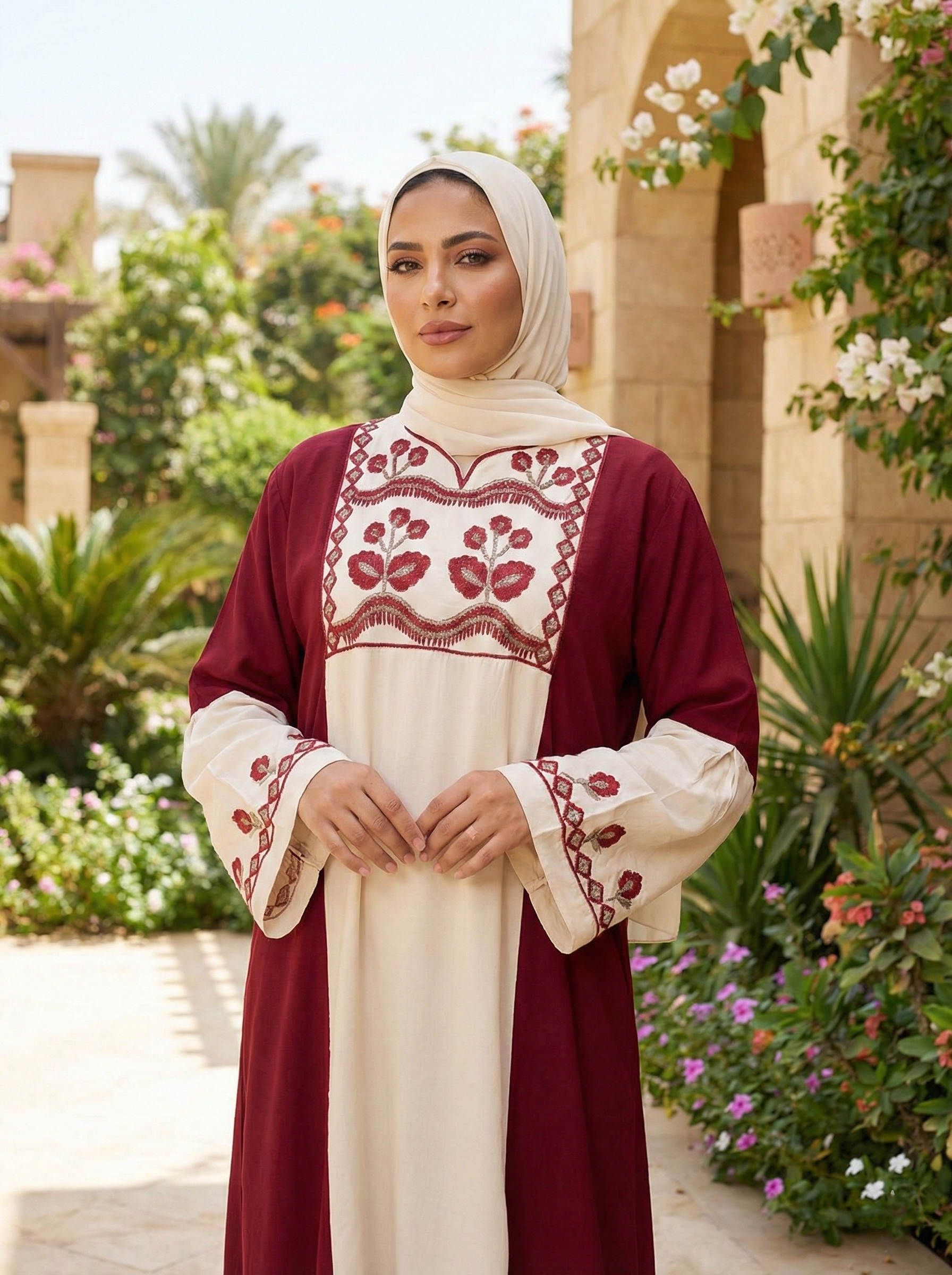 عباية كتان تطريز ورد 🌹