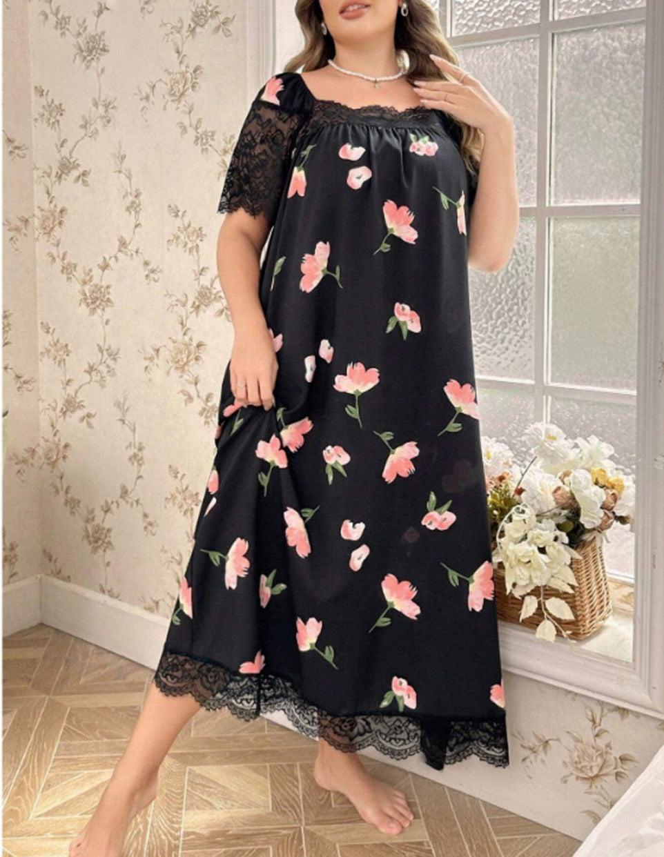 🌸 قميص نوم بيج سايز – دلع وأنوثة ناعمة 🖤✨️