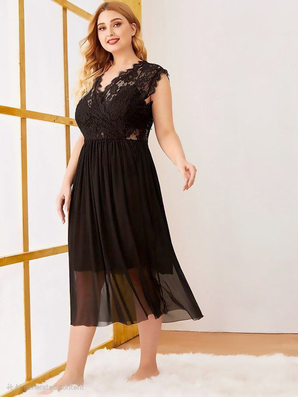 إيزابيلا – فستان أسود دانتيل قطعتين بيج سايز