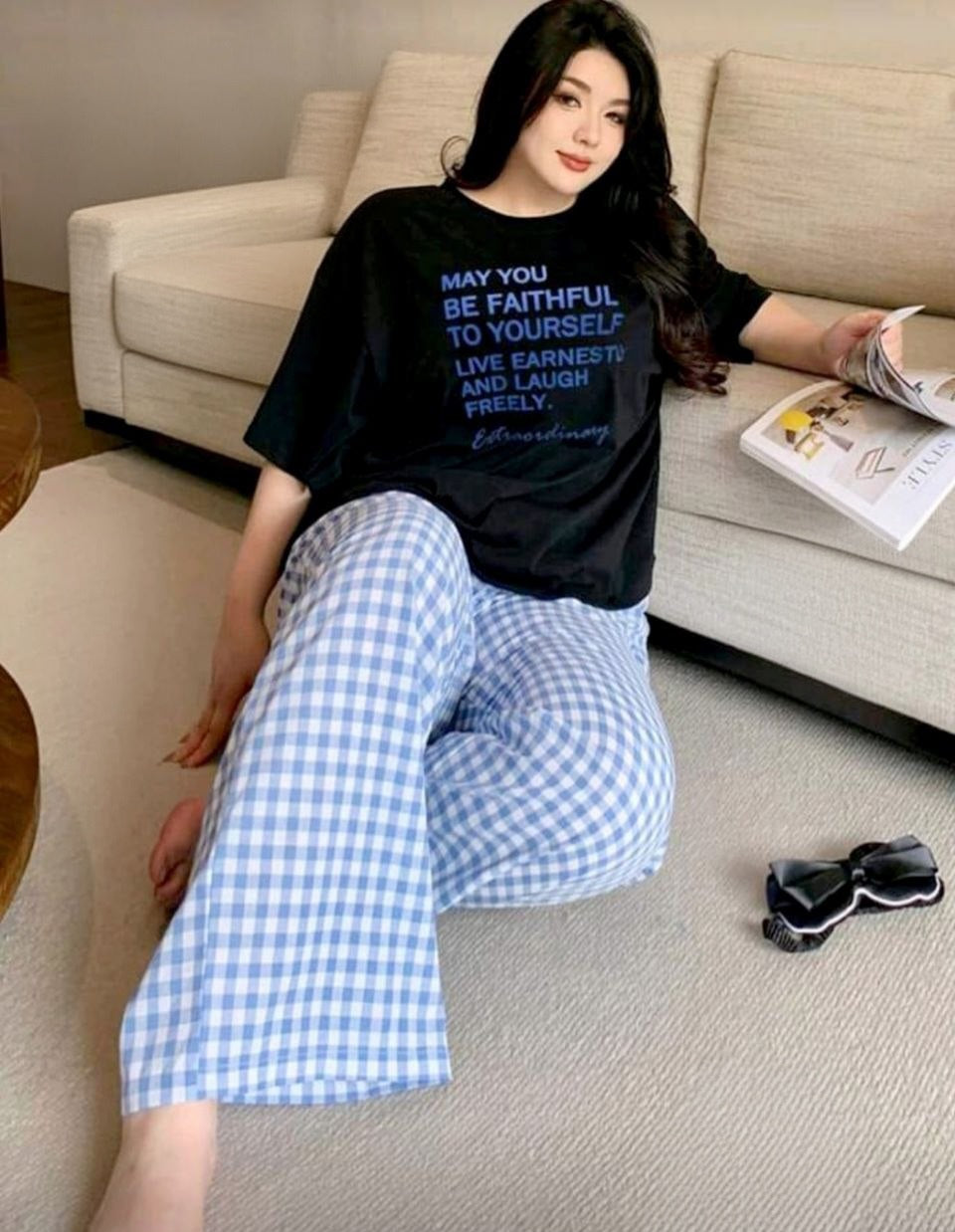 بيجامة كاجوال بيج سايز مريحة وشيك 🖤💙✨️