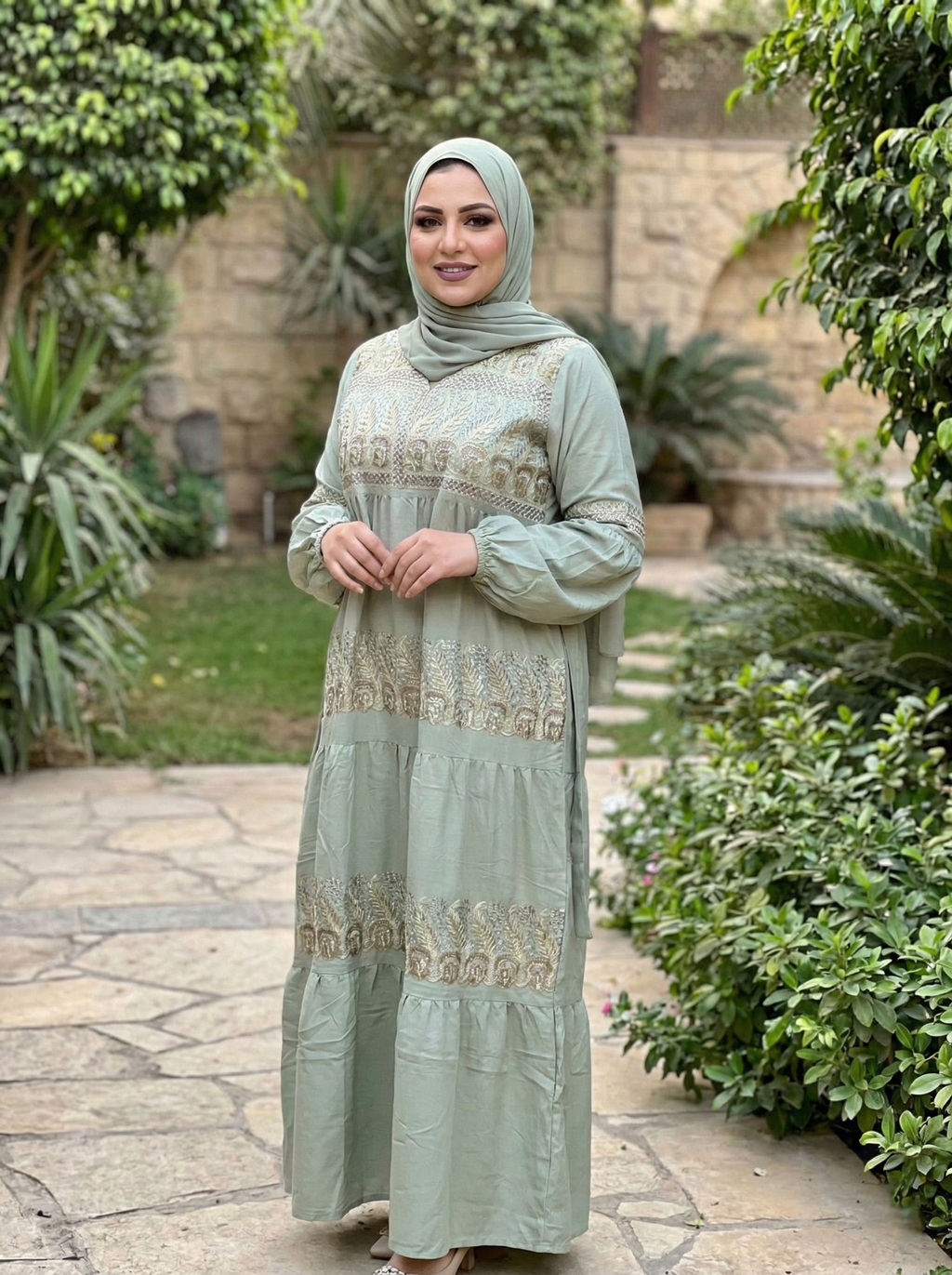 عباية كتان بتطريز دهبي