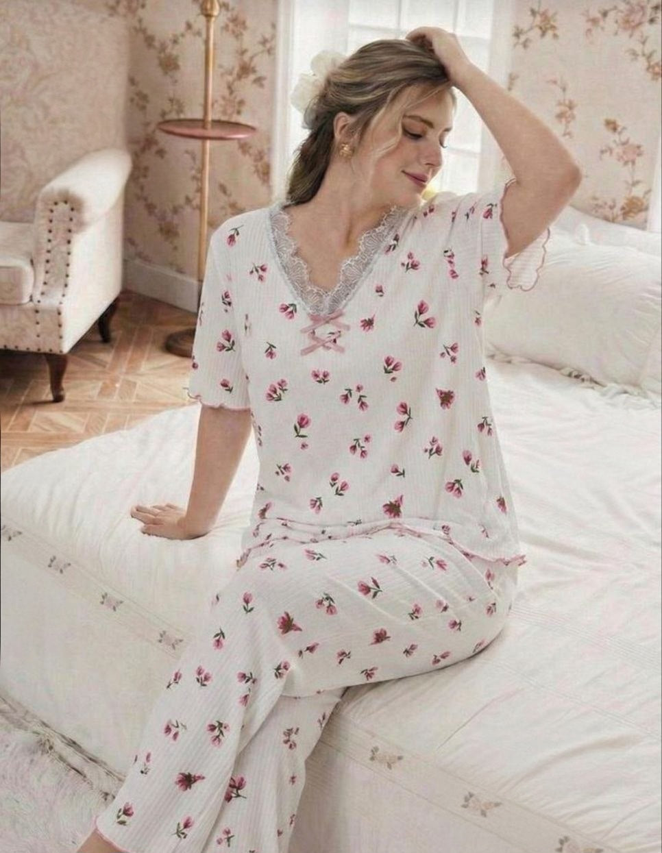 🌸 بيجامة بيج سايز – نعومة وراحة هادية 🩷✨️