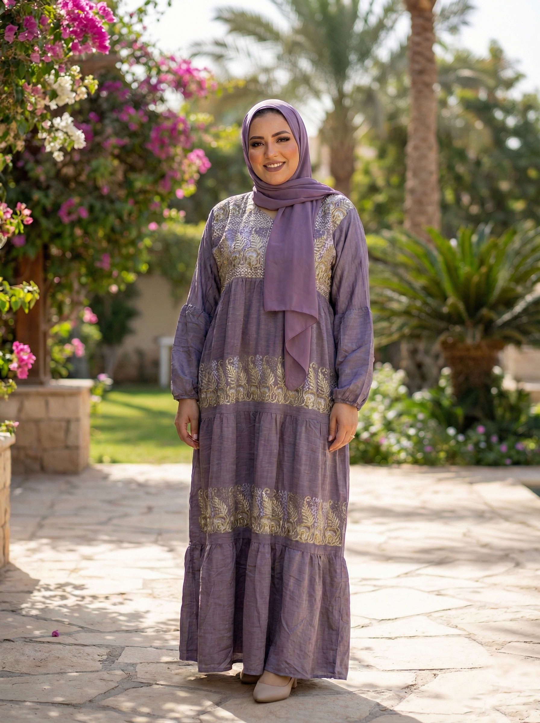 عباية كتان بتطريز دهبي