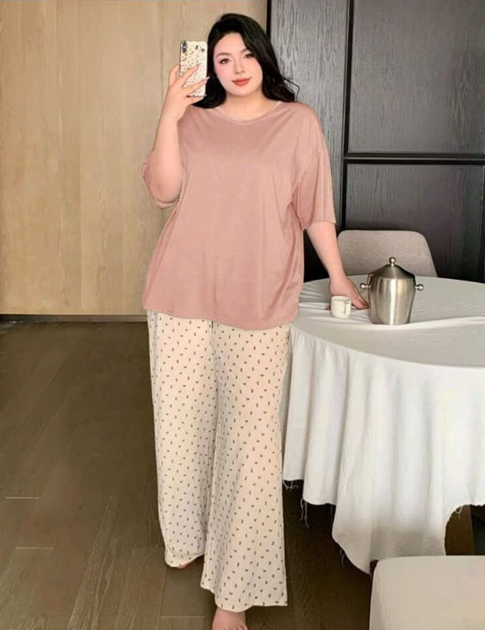 🌸 بيجامة بيج سايز كاجوال 🩷