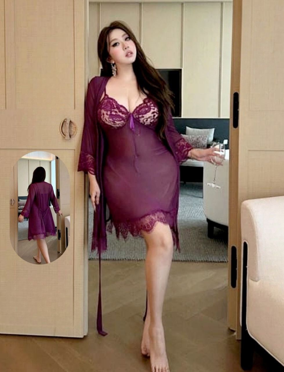 💜 طقم لانجيري (قميص + روب) – دلع وفخامة بإحساس جذاب 🥰💜
