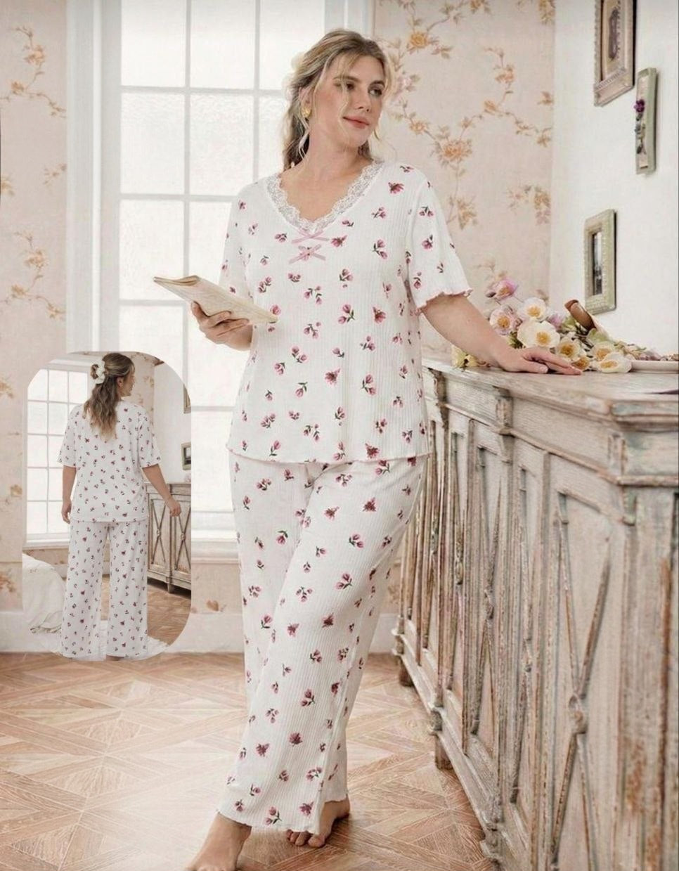 🌸 بيجامة بيج سايز – نعومة وراحة هادية 🩷✨️