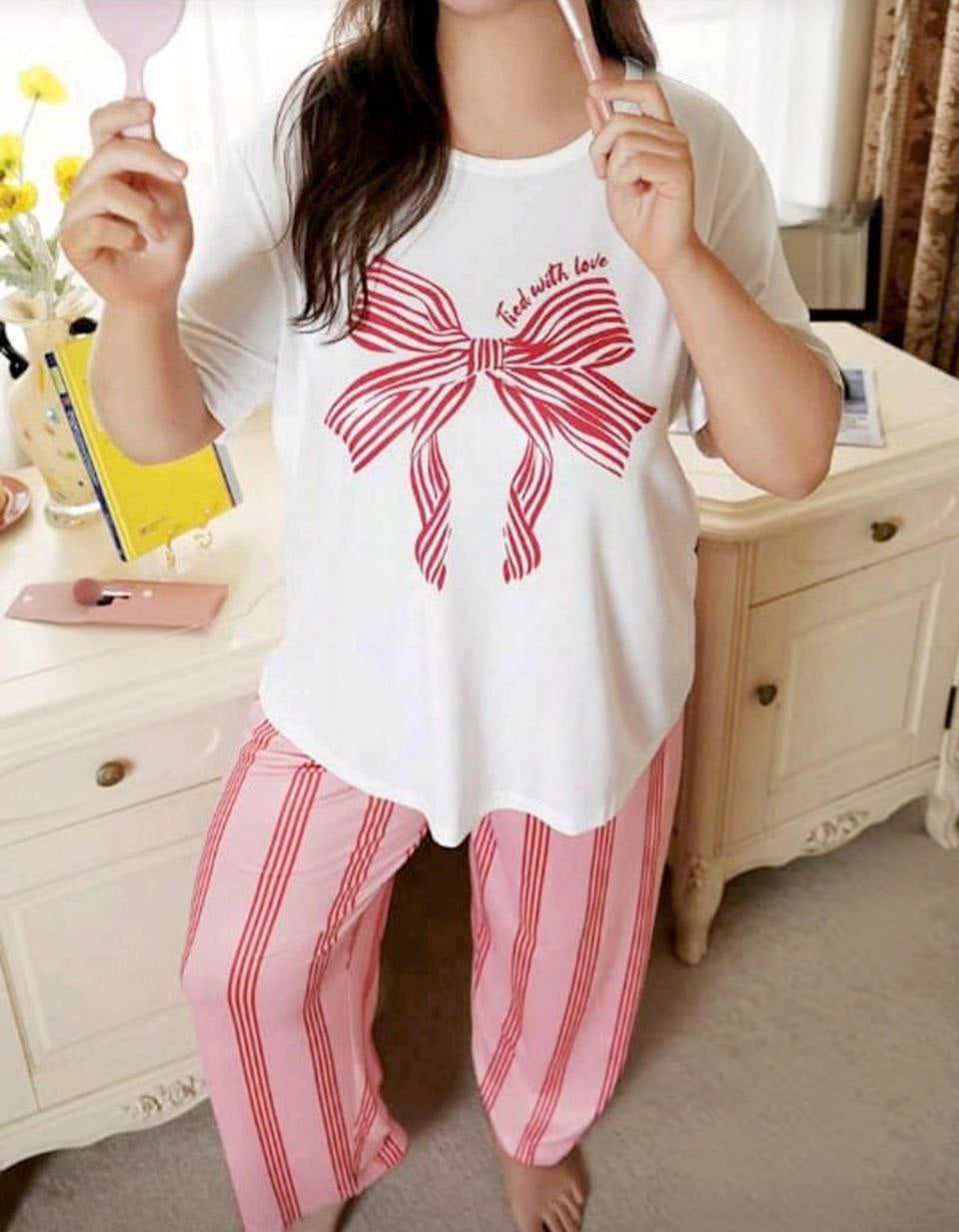 🎀 بيجامة كيوت بيج سايز 🩷
